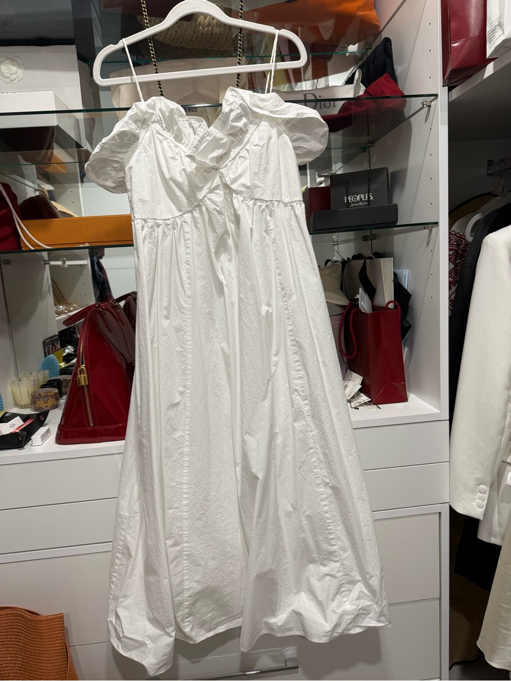 H&M White Puff-Sleeve Maxi Dress